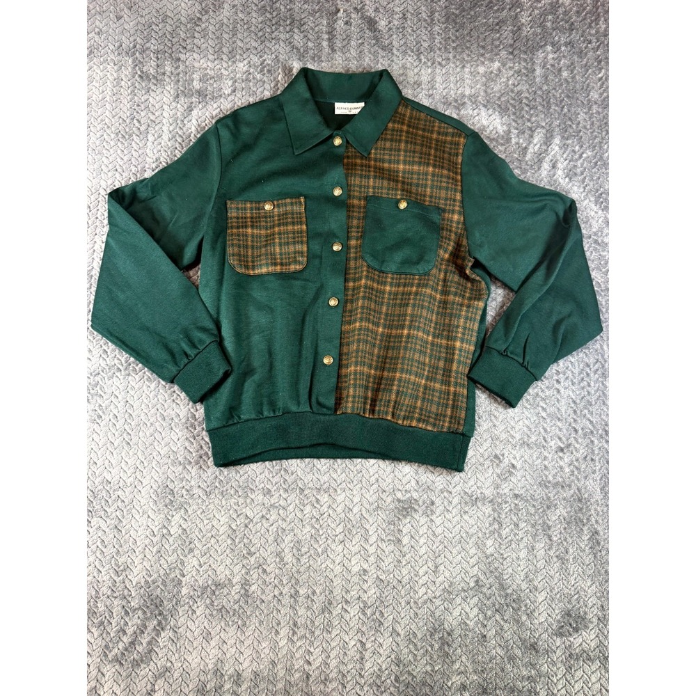 Alfred Dunner Jacket Womens Medium Green Plaid Button Front USA Made